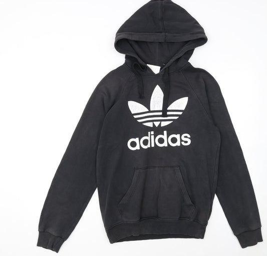 Adidas Womens Black XS Pullover Hoodie with Logo Print