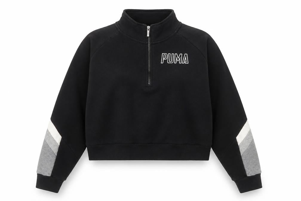 Puma Womens Black 1/4 Zip Cropped Sweatshirt Medium