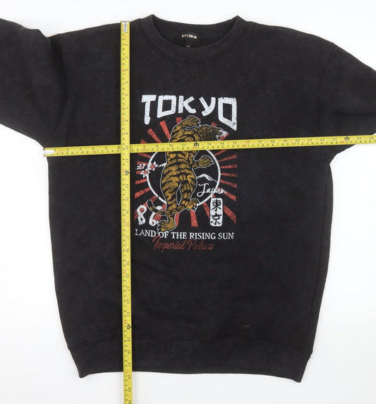 QED London Men's Black Tokyo Tiger Graphic Pullover Sweatshirt L