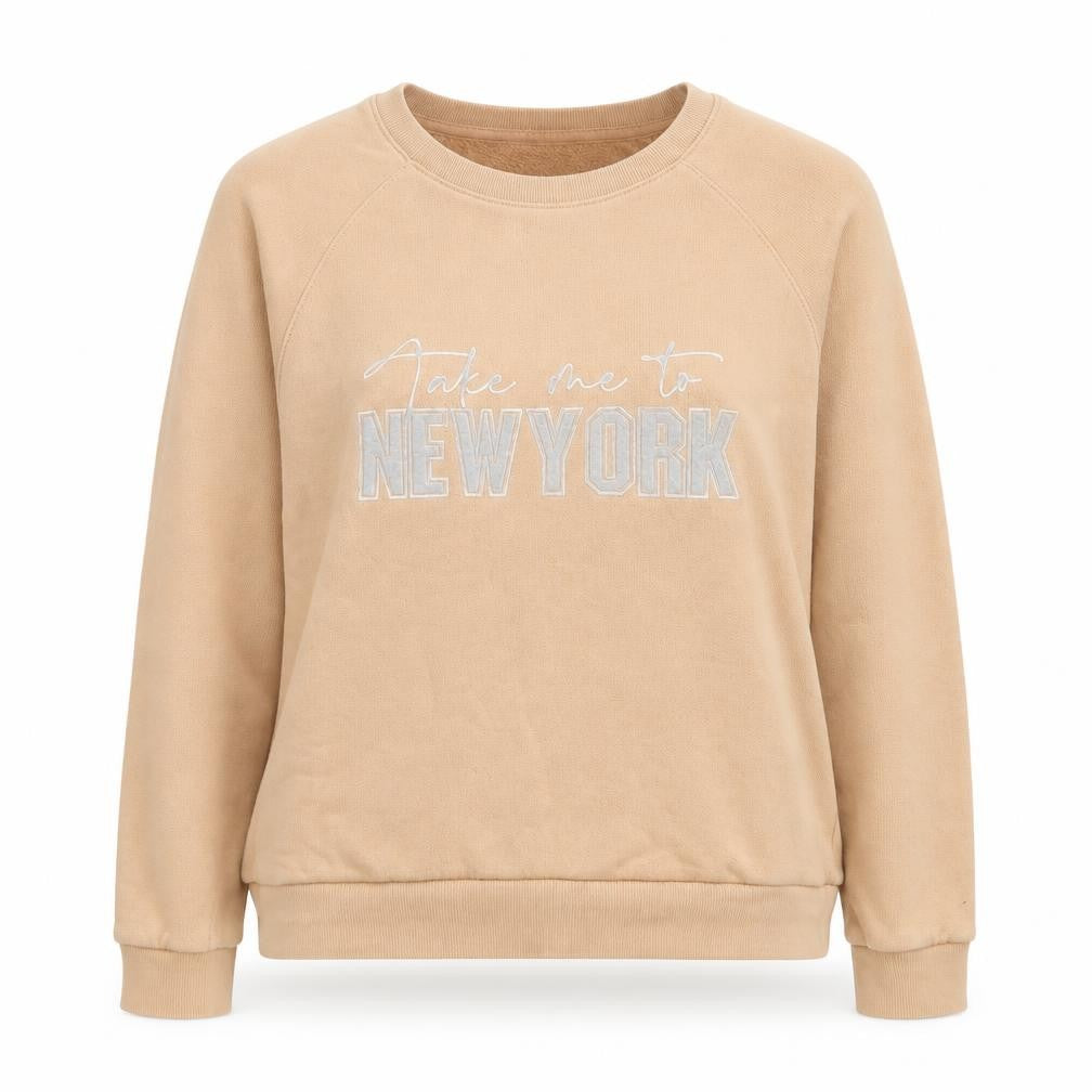 Next Women Beige 'New York' Cotton Crew Neck Pullover Sweatshirt M