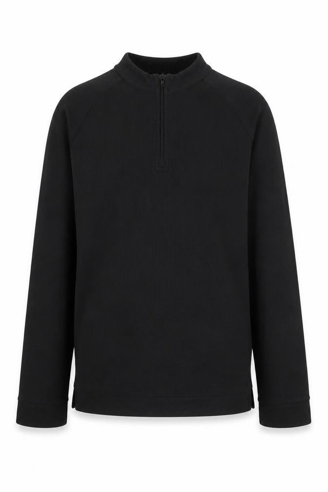 Front view of Trespass boys’ black 11-12 years 1/4 zip fleece sweatshirt