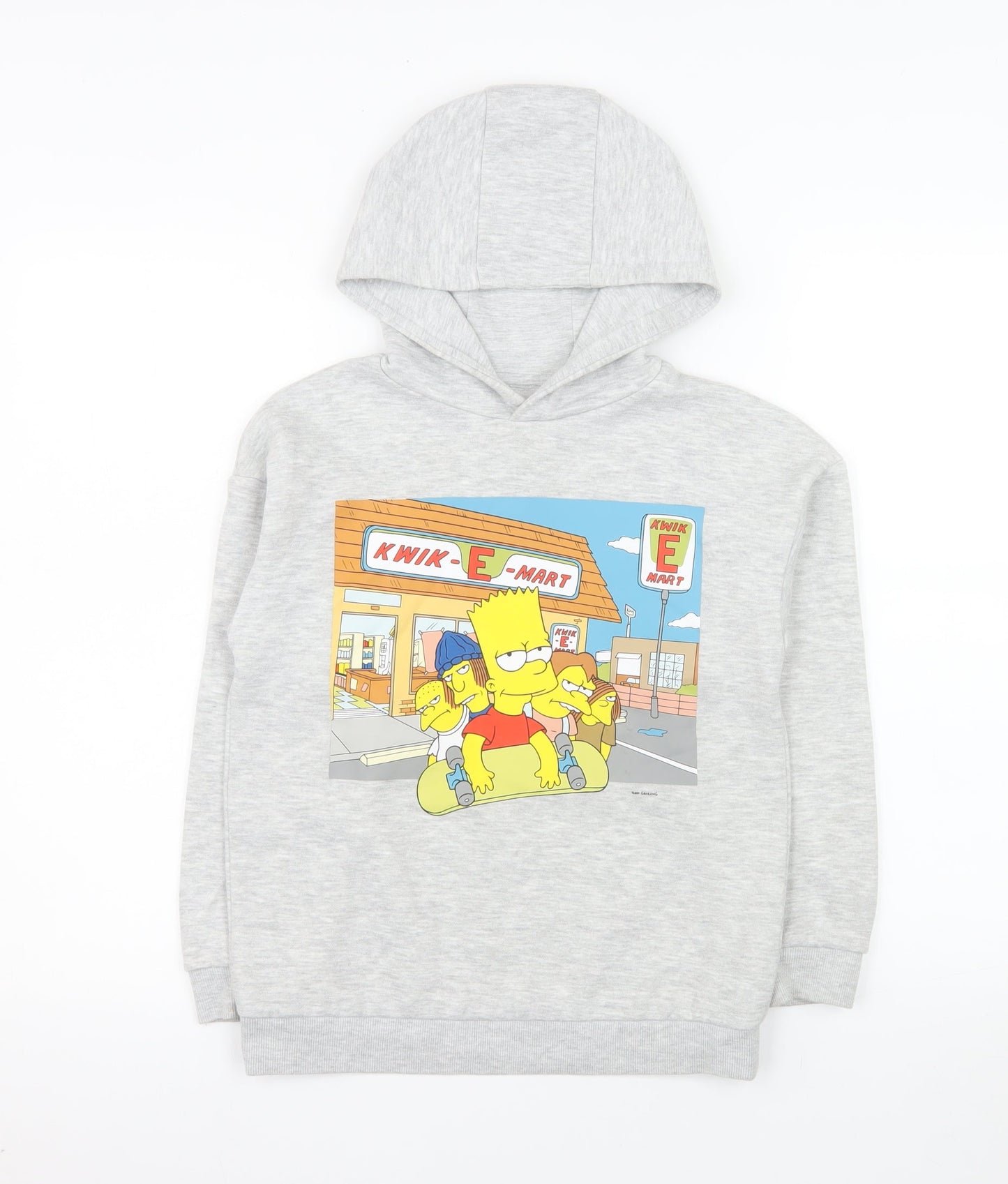 Primark Boys Grey Bart Simpson Hoodie 9-10 Years Pullover Fleece