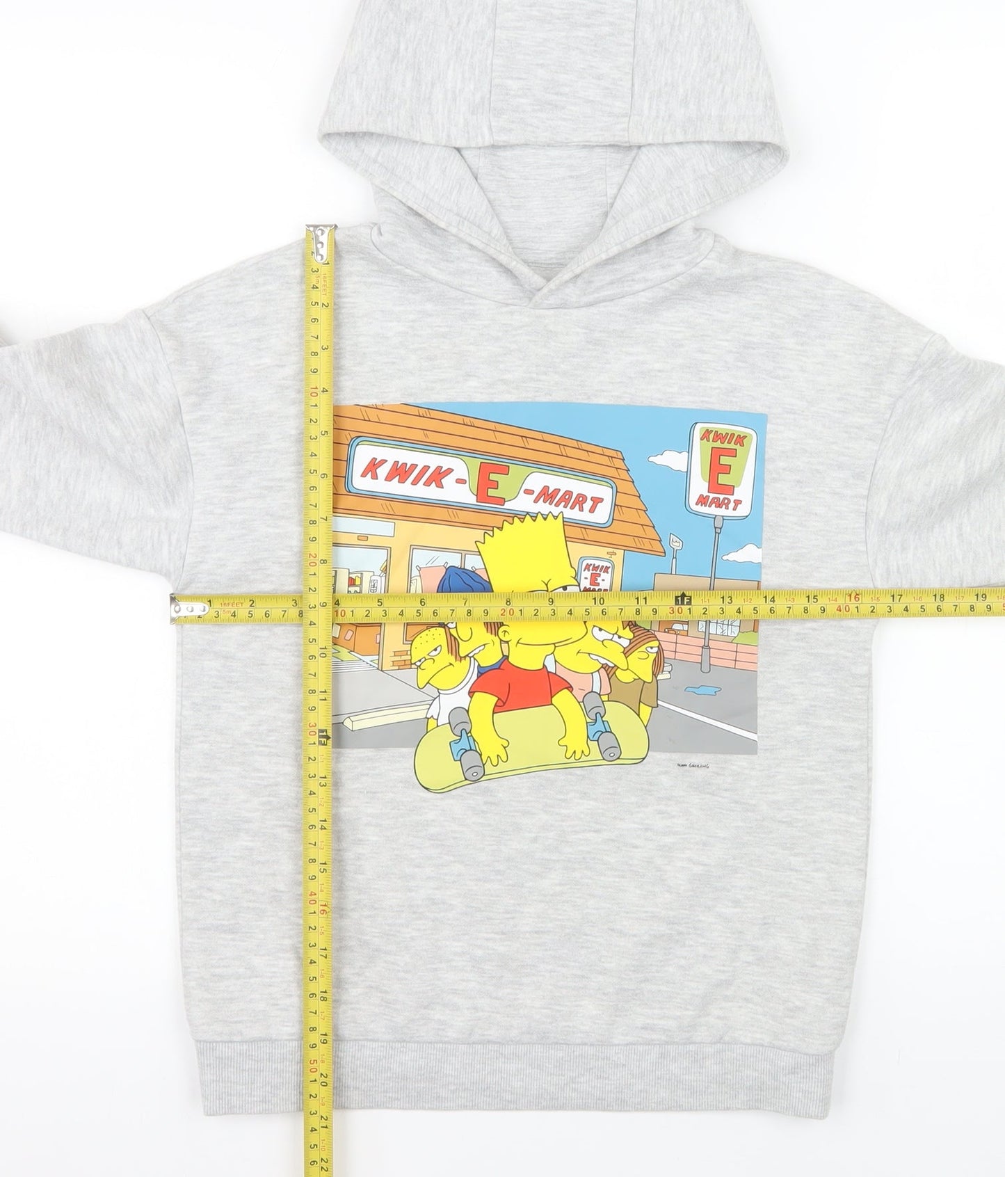 Primark Boys Grey Bart Simpson Hoodie 9-10 Years Pullover Fleece