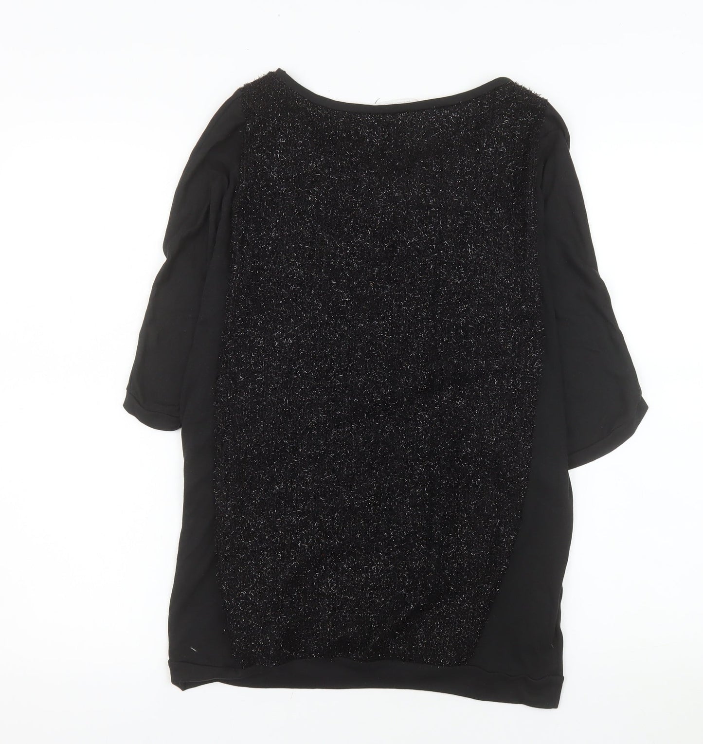 Promod Women's Black Glitter Panel Top Size 12 Short Sleeve