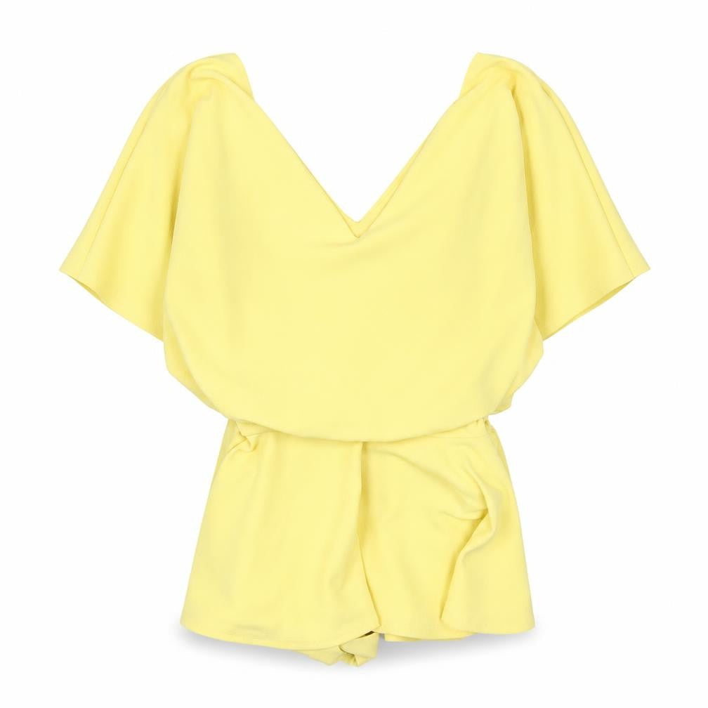 Quiz Women’s Yellow Wrap Blouse Size 8 Short Sleeve V-Neck Lightweight