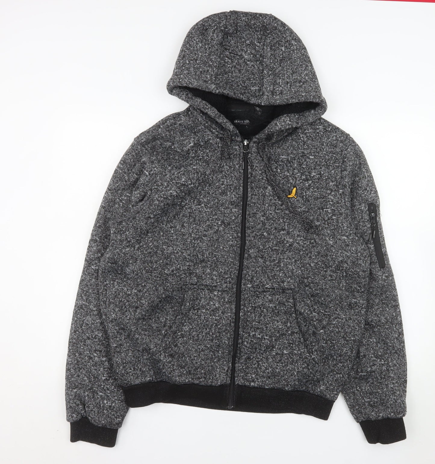 Brave Soul Men's Grey Fleece Hooded Bomber Jacket XL
