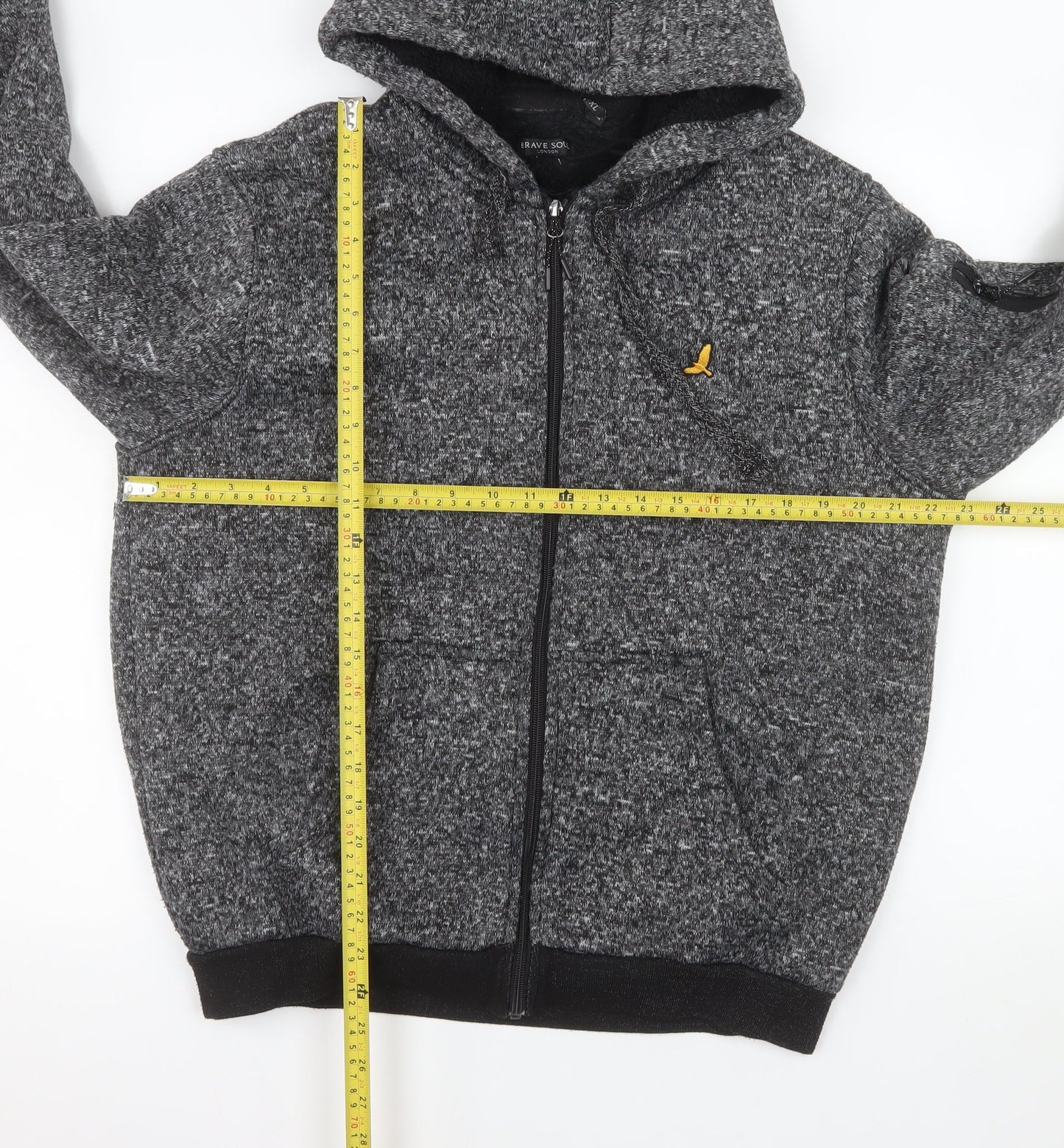 Brave Soul Men's Grey Fleece Hooded Bomber Jacket XL