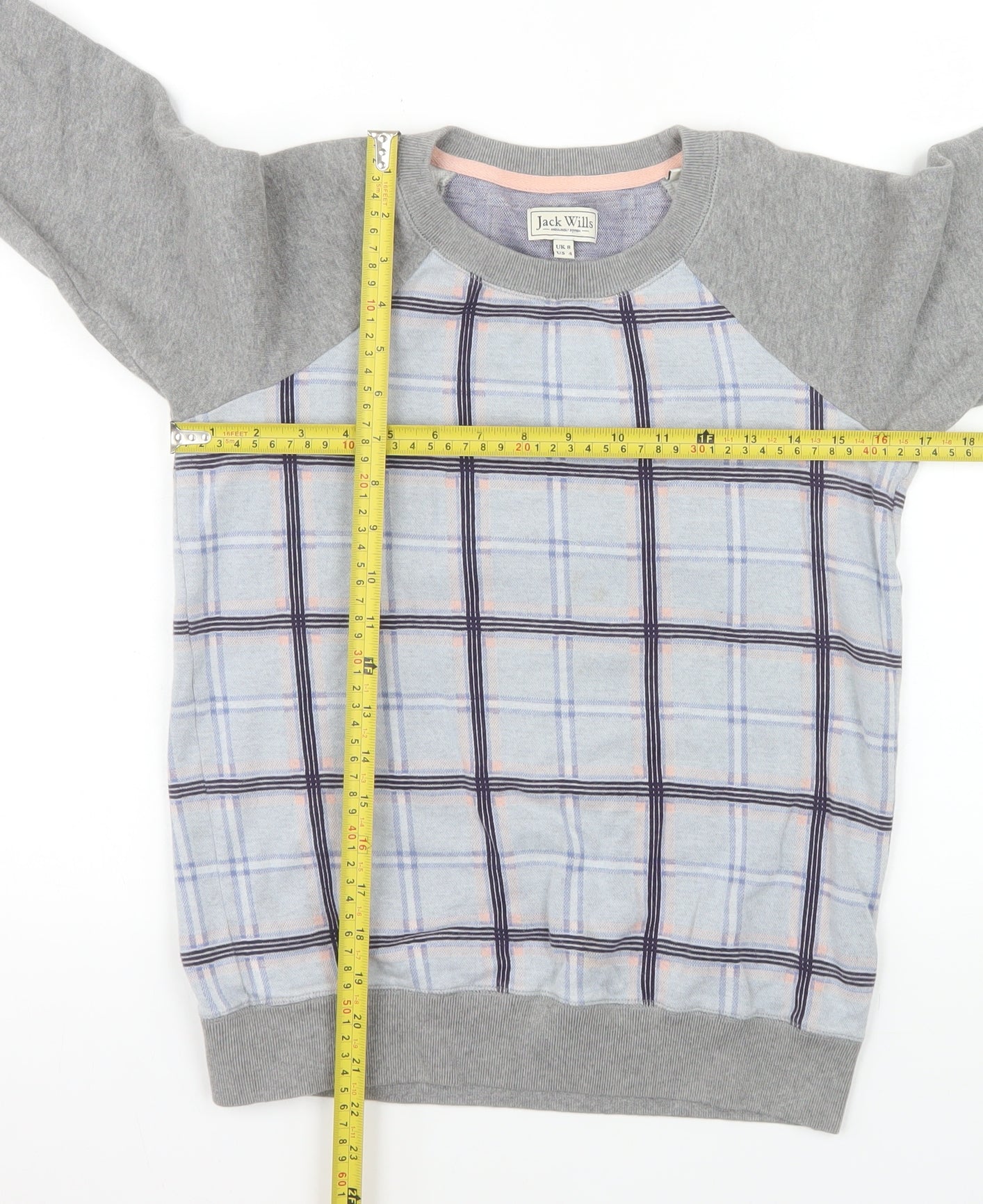 Jack Wills Womens Grey Blue Checked Pullover Sweatshirt UK 8
