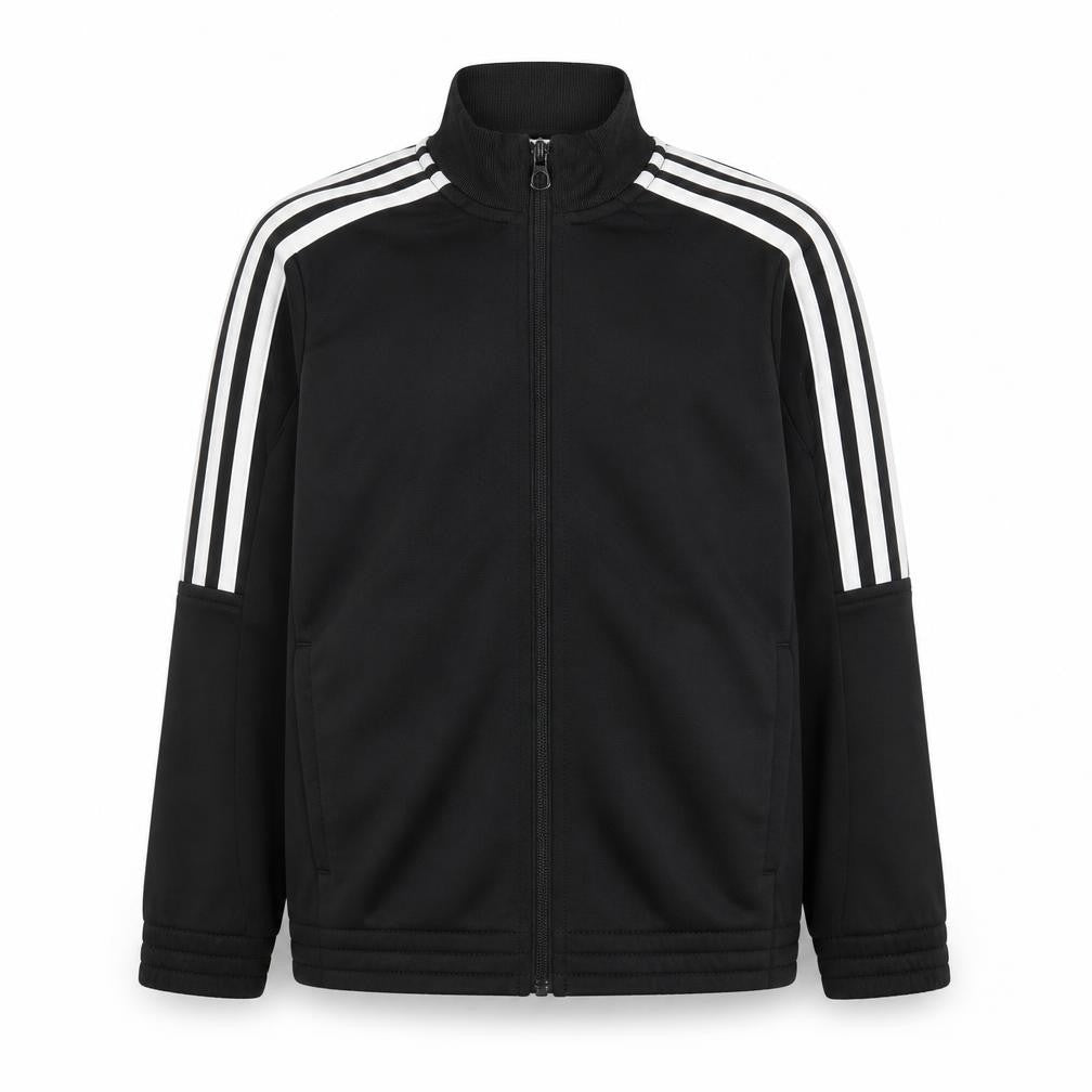 Front view of Adidas boys’ black 7-8 years track jacket full zip sports top