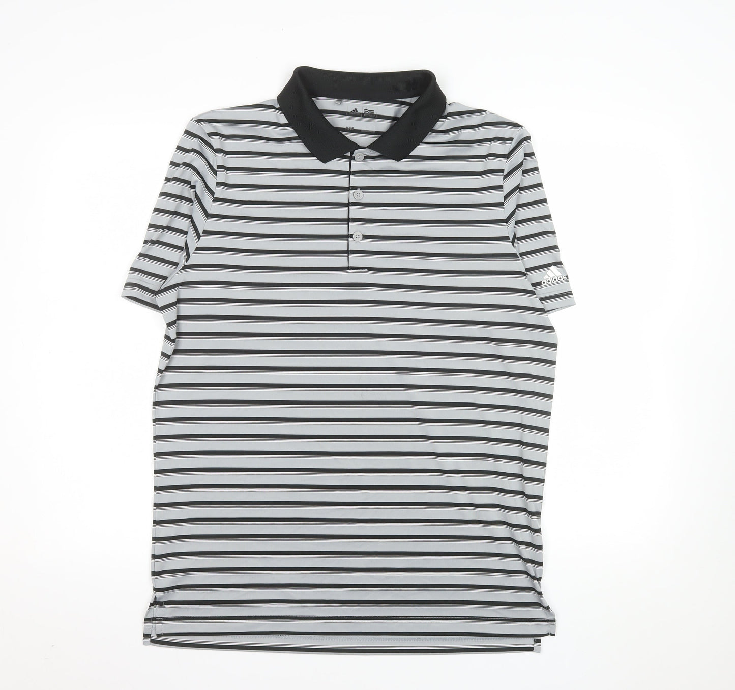 Adidas Men Grey Striped Performance Polo Shirt M