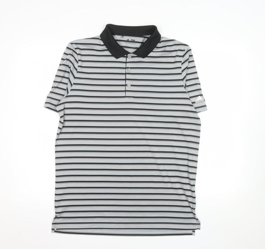 Adidas Men Grey Striped Performance Polo Shirt M