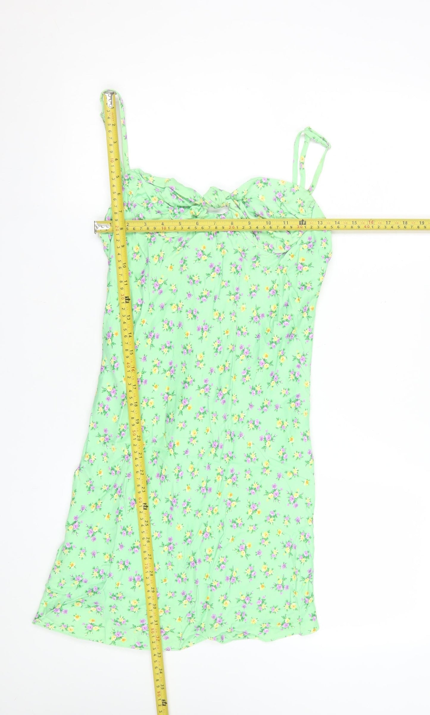 Zara Women Green Floral Slip Dress Size 12 Sleeveless Summer Short