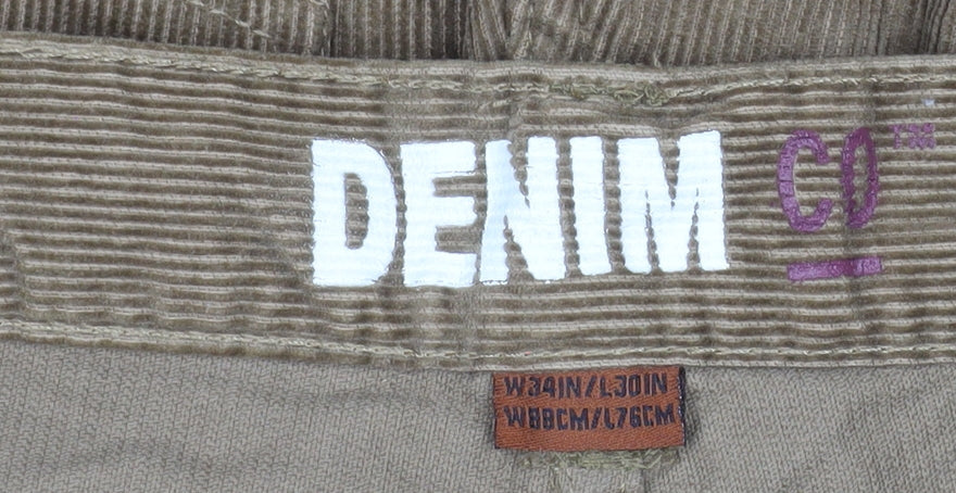 Denim Co Men's Brown Corduroy Trousers 34W 30L Regular Fit
