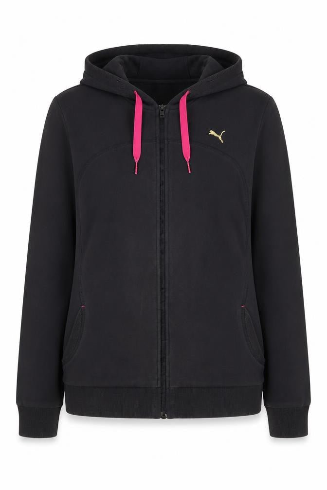 Puma Women's Black Size 16 Full Zip Hoodie with Pink Drawcords