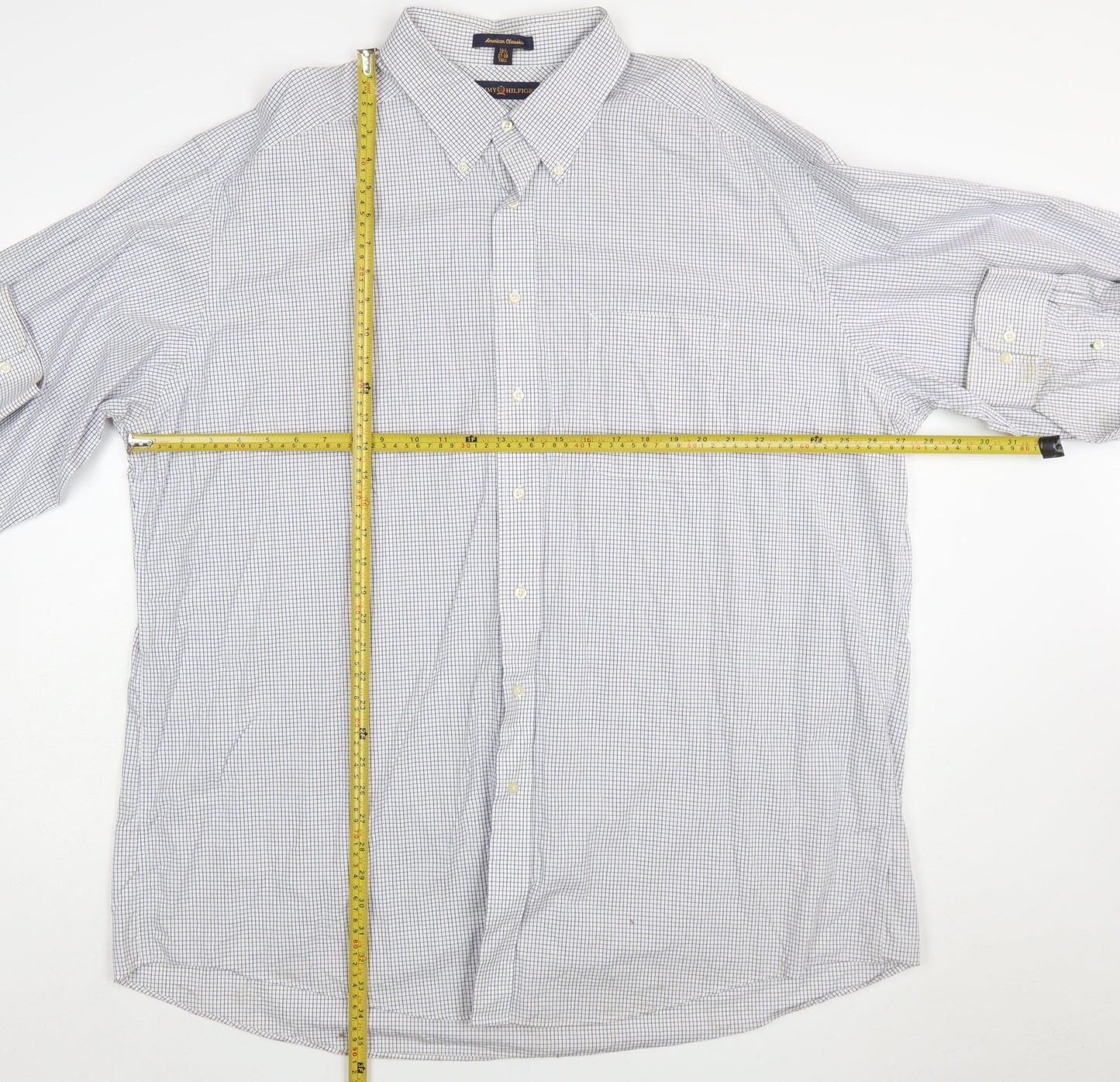 Tommy Hilfiger Men's Blue Check Classic Button-Up Shirt Size 18.5 Tall