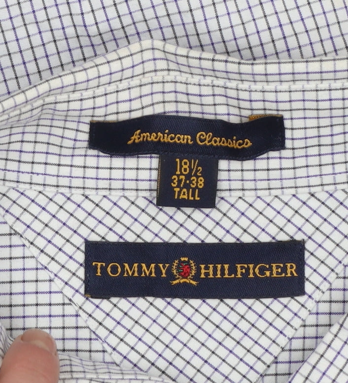 Tommy Hilfiger Men's Blue Check Classic Button-Up Shirt Size 18.5 Tall