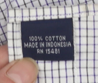 Tommy Hilfiger Men's Blue Check Classic Button-Up Shirt Size 18.5 Tall