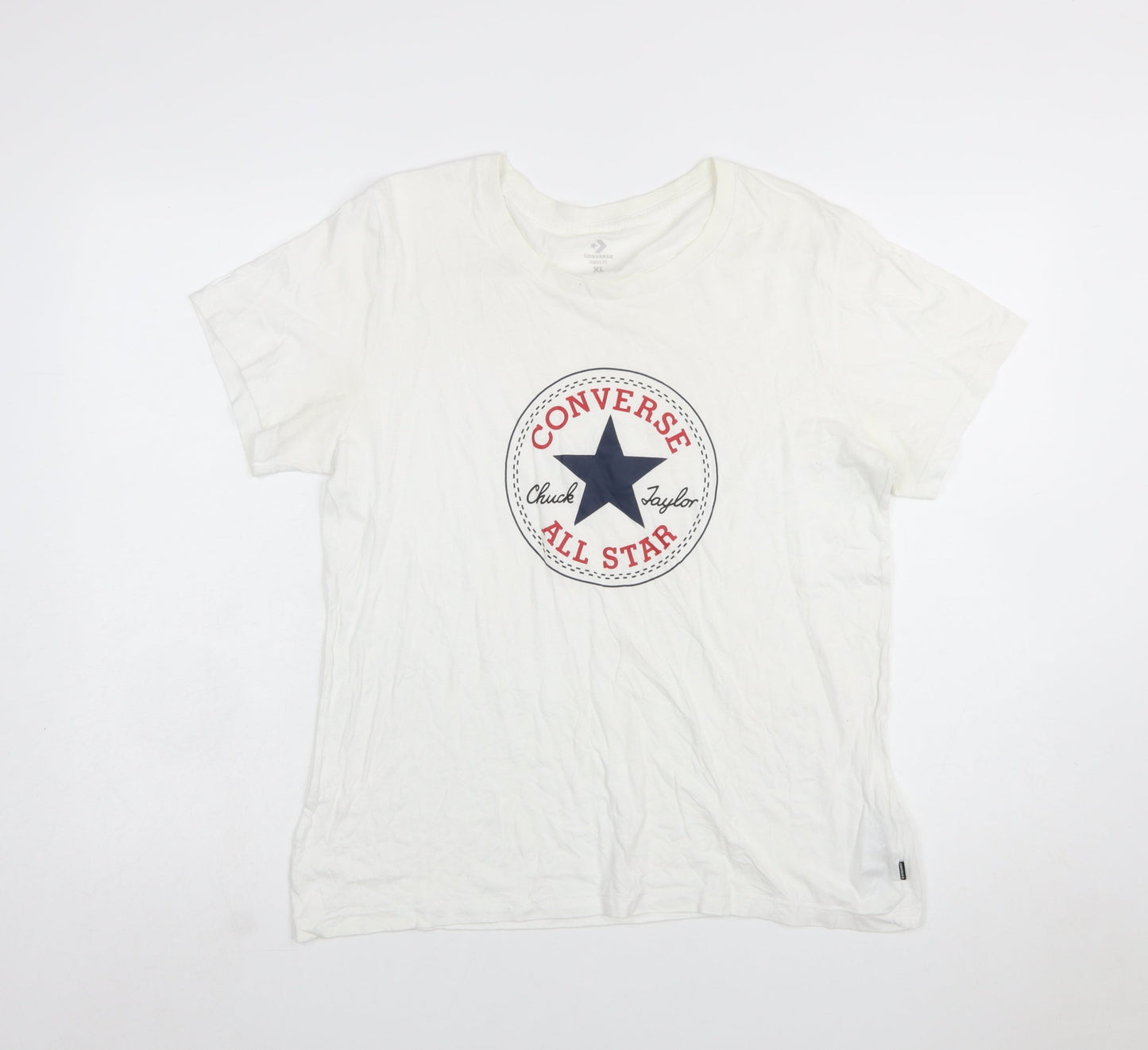 Converse Boys White XL Classic Fit Logo Graphic Cotton T-Shirt