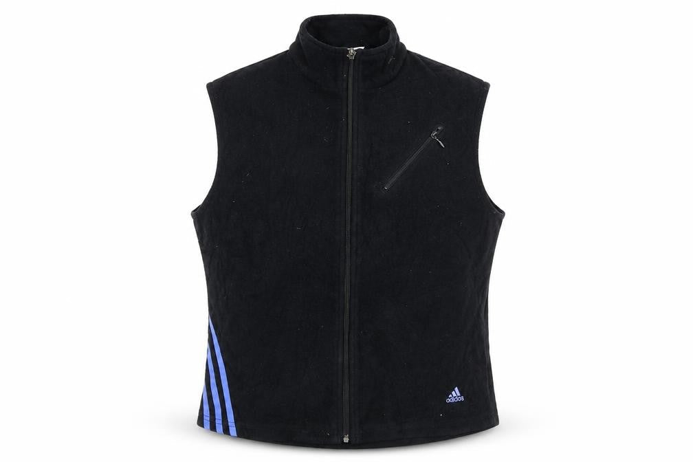Front view of Adidas women’s black fleece waistcoat m full zip sleeveless sportswear