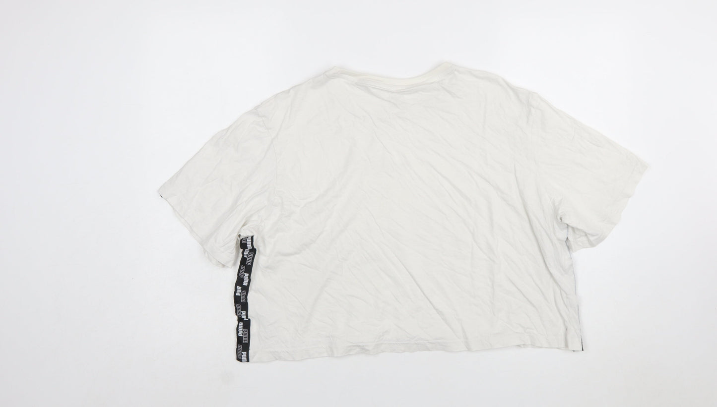 Puma Womens White XL Relaxed Cotton Crew Neck T-Shirt