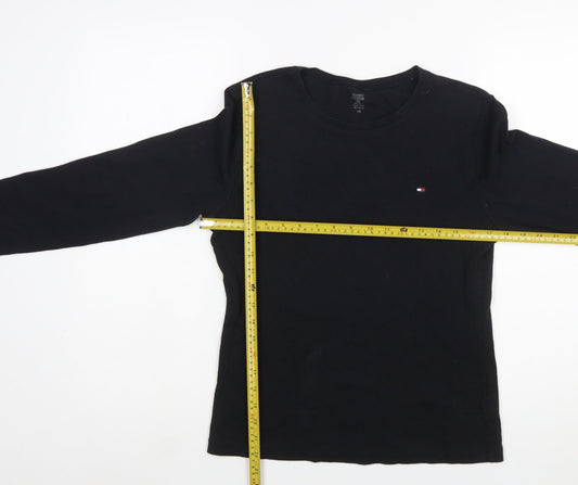 Tommy Hilfiger Women's Black Long Sleeve Cotton Crew Neck T-Shirt M