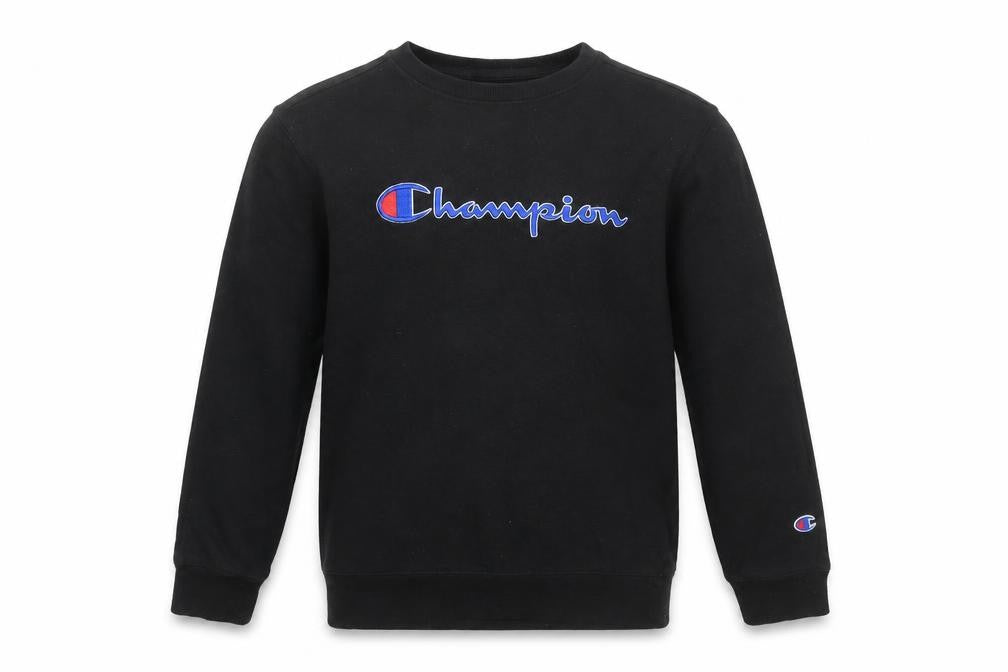 Champion Boys Black Pullover Sweatshirt L Logo Fleece Crew Neck
