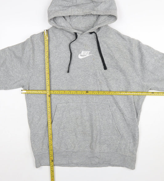 Nike Women Grey Pullover Hoodie Size M Logo Embroidered Sweatshirt