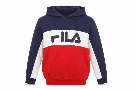 FILA Boys Blue Red White Pullover Hoodie 13-15 Years Colourblock Cotton Blend