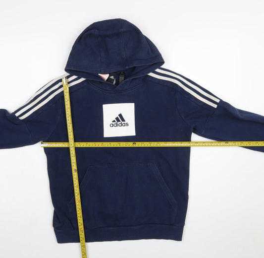 Adidas Boys Navy Blue Pullover Hoodie 13-14 Years Cotton Blend