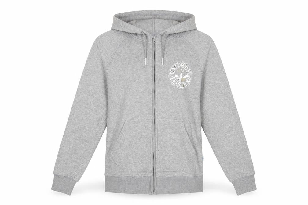 Front view of Adidas Originals Women's Grey Full Zip Hoodie, size 10, Cotton Blend
