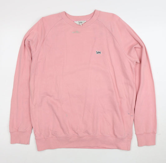 Lee Women Pink Cotton Regular Fit Crew Neck Sweatshirt L