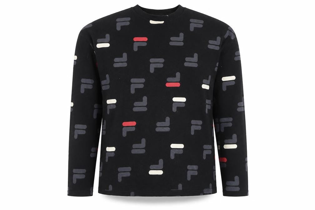 FILA Womens Black Small Logo Print Crew Neck Pullover Sweatshirt