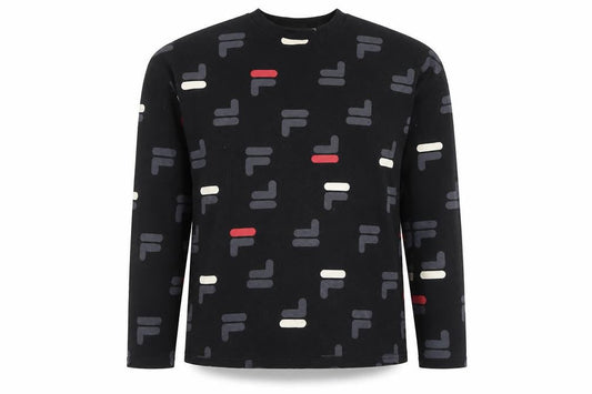 FILA Womens Black Small Logo Print Crew Neck Pullover Sweatshirt
