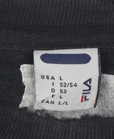FILA Mens Black Pullover Sweatshirt L Logo Crew Neck Sportswear