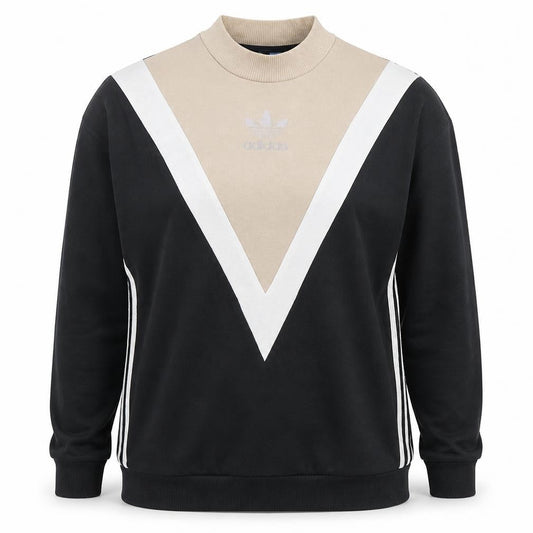 Adidas Women Beige Black Logo Pullover Sweatshirt Size 10