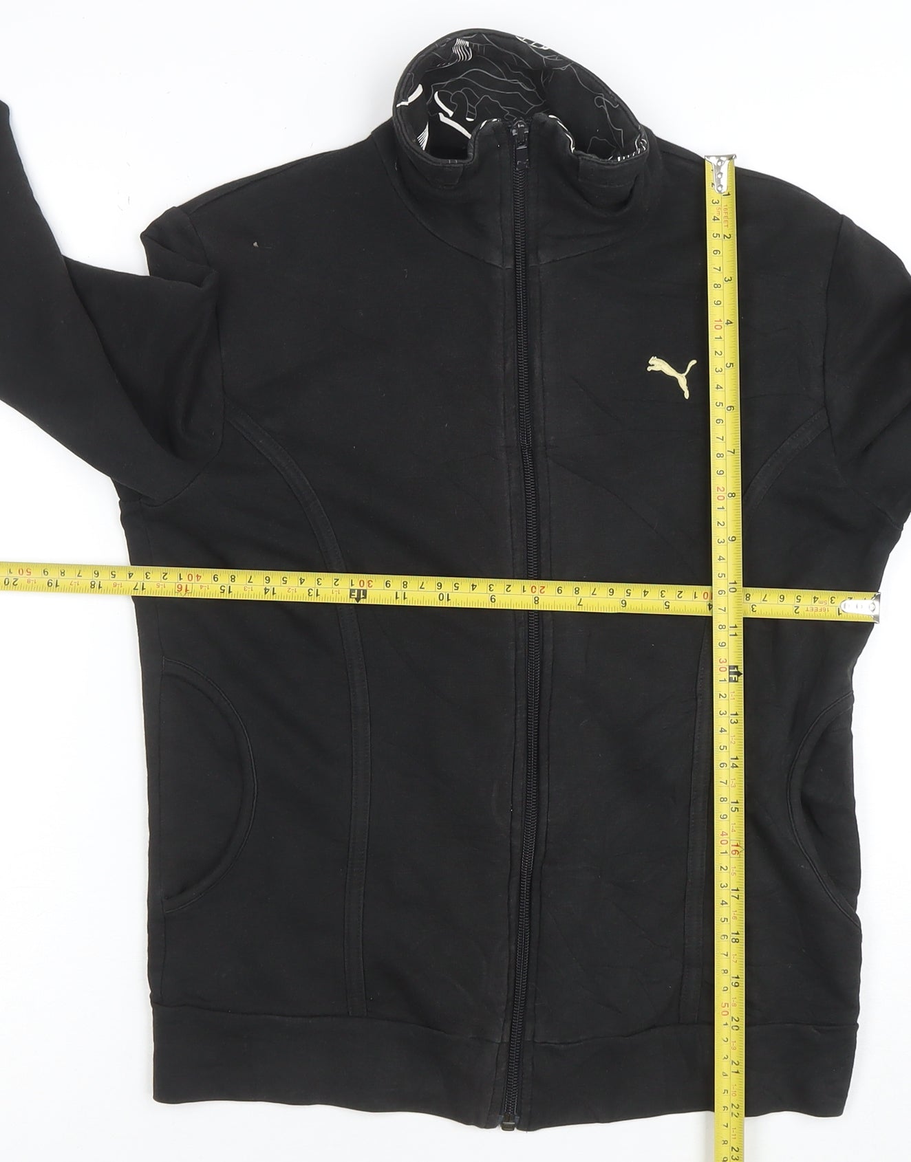 Puma Women's Black Size 12 Full Zip Sweatshirt with Gold Logo