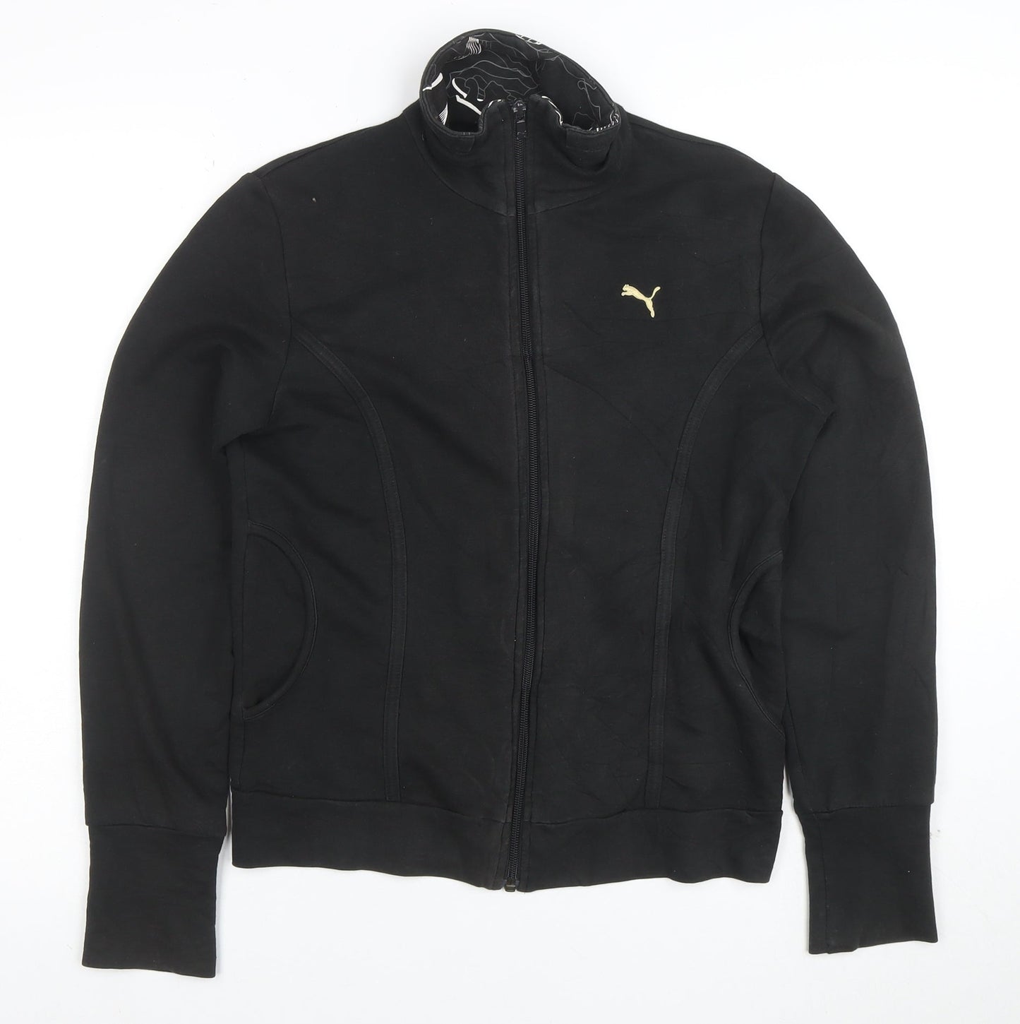 Puma Women's Black Size 12 Full Zip Sweatshirt with Gold Logo