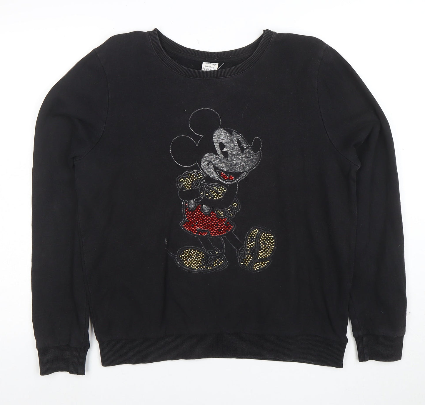 Disney Women Black Mickey Mouse Sequin Sweatshirt Size 14