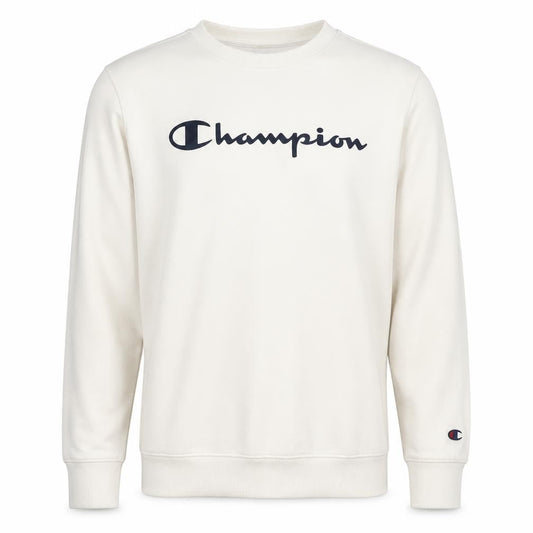 Champion Boys Ivory Large Crew Neck Pullover Sweatshirt with Logo Print
