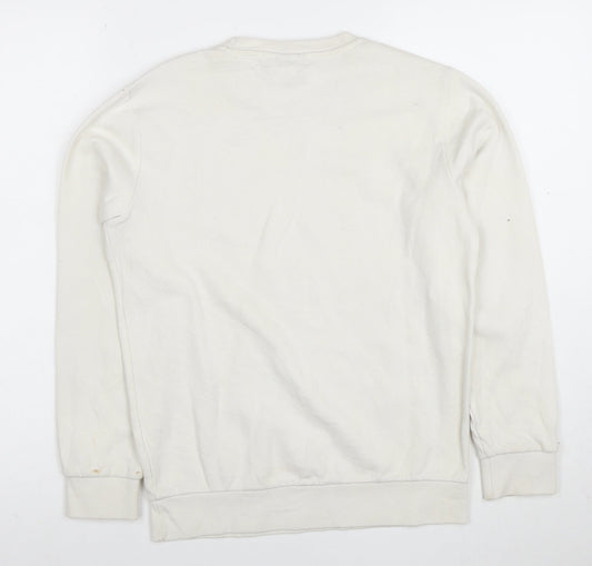 Champion Boys Ivory Large Crew Neck Pullover Sweatshirt with Logo Print