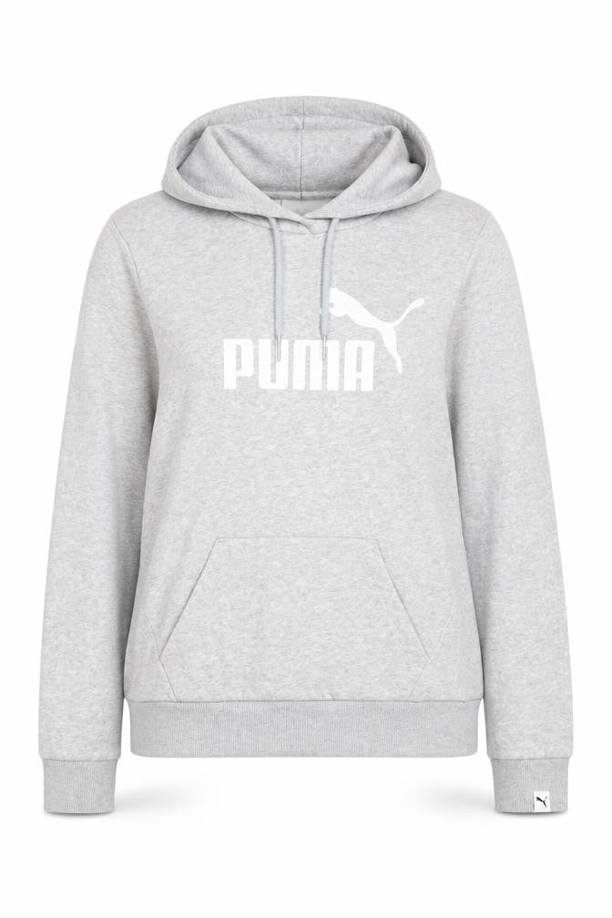 Puma Women’s Grey Pullover Hoodie Small Logo Fleece Lined Casual