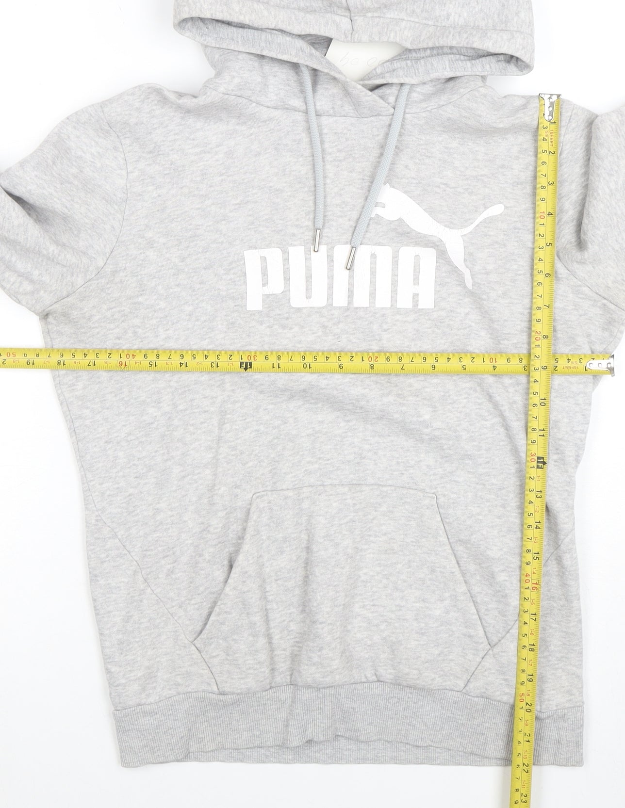 Puma Women’s Grey Pullover Hoodie Small Logo Fleece Lined Casual