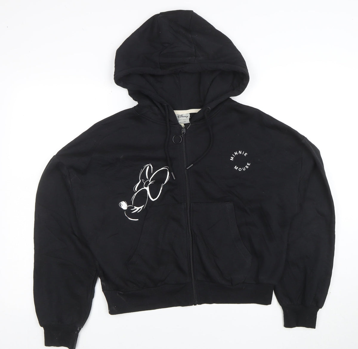 Front view of Disney girls’ black minnie mouse full zip hoodie 10-11 years