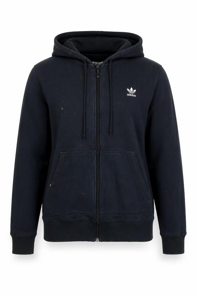 Front view of Adidas Women Black Full Zip Hoodie, size 14, M Cotton Blend Sportswear