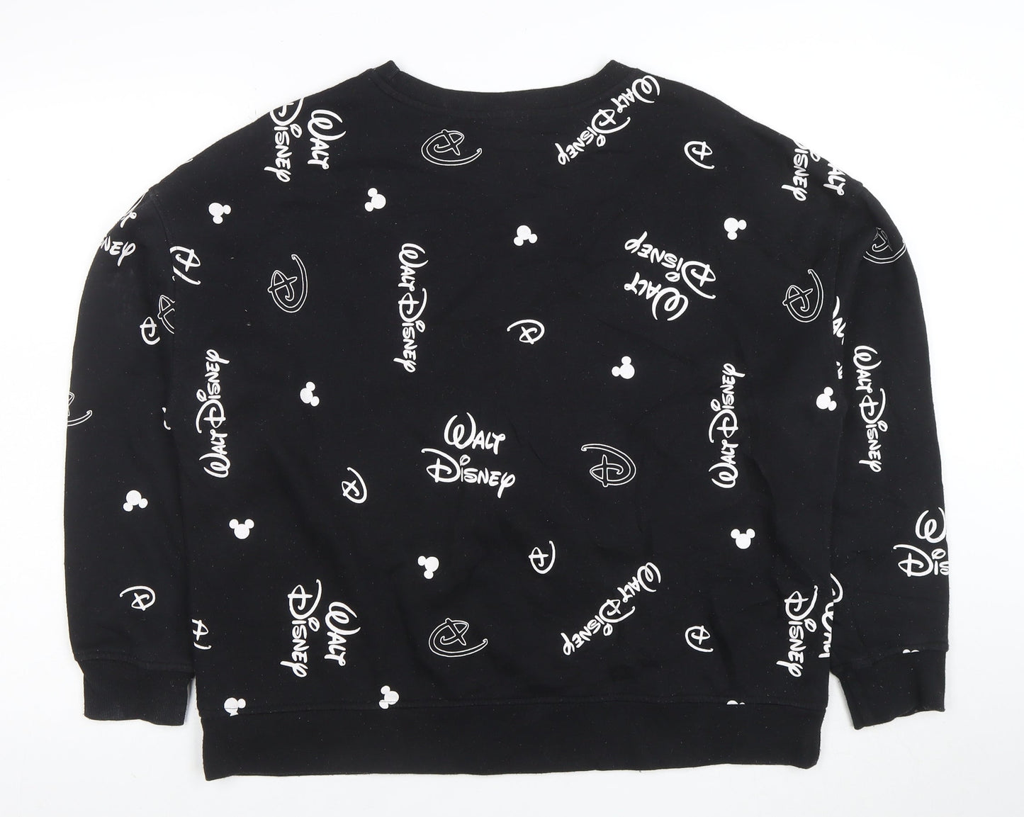 Disney Womens Black L Sweatshirt Walt Disney Logo Print Crew Neck
