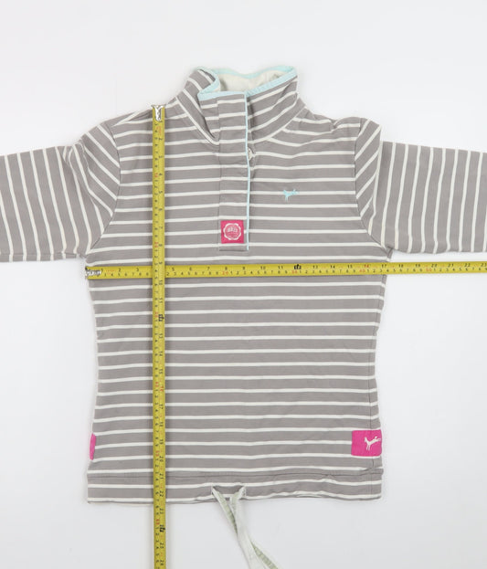 Joules Women Grey Striped 1/4 Zip Sweatshirt Size 10 Cotton Blend