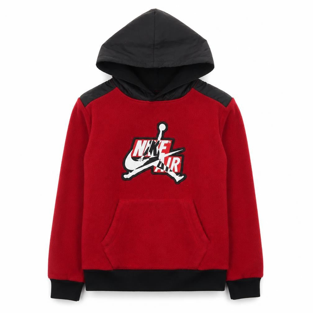 Front view of Nike boys’ red fleece pullover hoodie 10-12 years jordan air logo
