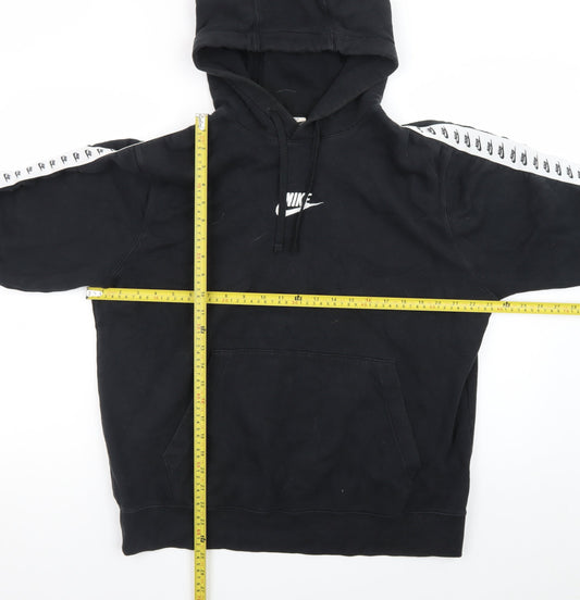 Nike Men’s Black Pullover Hoodie L Logo Tape Sportswear Fleece