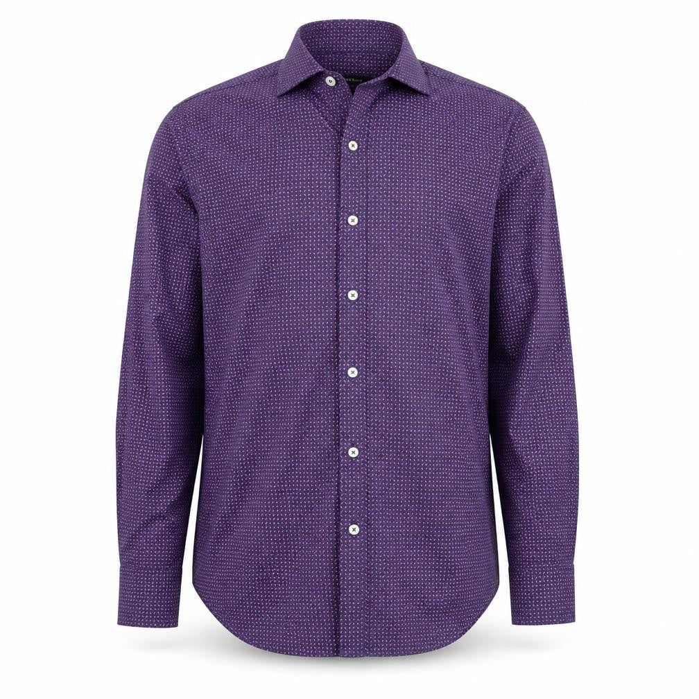 Bugatchi Men's Purple Geometric Shaped Fit Dress Shirt L Long Sleeve