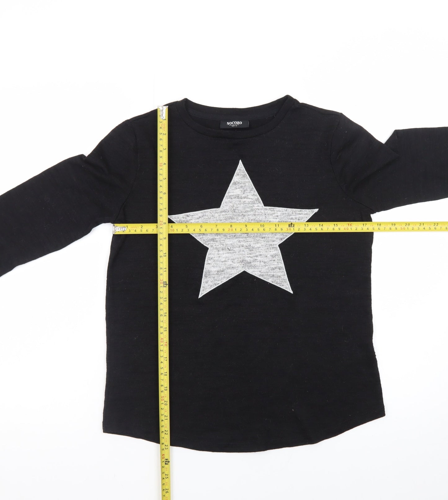 Nocozo Womens Black Long Sleeve Star Print T-Shirt Size 12